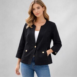 Talbots Black Structured Career Blazer Jacket Womens 14 Work Office Classic